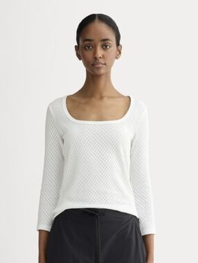Everlane Scoop Neck Pointelle Knit Cotton Top Sz M NWT